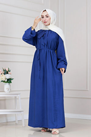 Yakası Bağcıklı Lara Elbise-Lacivert