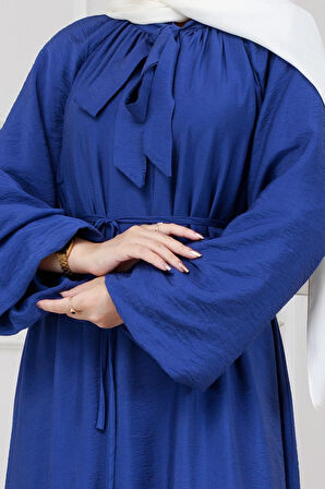 Yakası Bağcıklı Lara Elbise-Lacivert