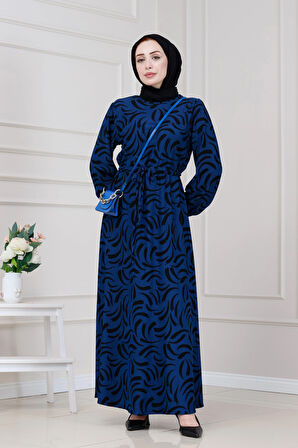 Beli Tünelli Karin Elbise-Saks Mavi