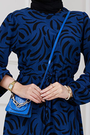 Beli Tünelli Karin Elbise-Saks Mavi