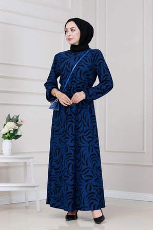 Beli Tünelli Karin Elbise-Saks Mavi