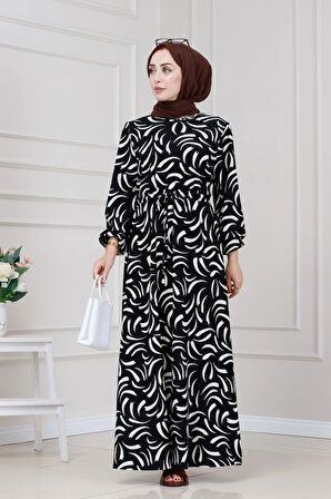 Beli Tünelli Karin Elbise-Siyah