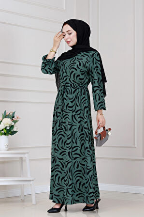 Beli Tünelli Karin Elbise-Zümrüt Yeşili