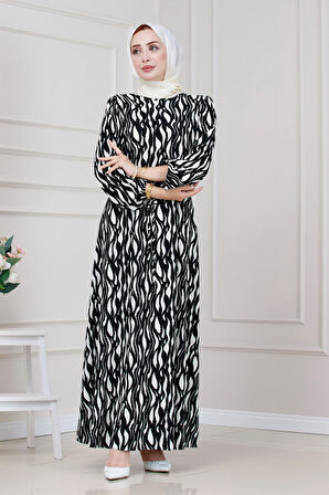 Beli Tünelli Bürümcük Karin Elbise-Siyah