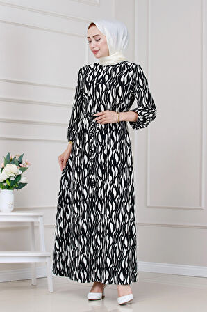 Beli Tünelli Bürümcük Karin Elbise-Siyah