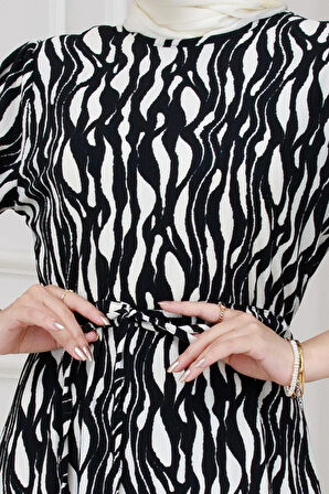 Beli Tünelli Bürümcük Karin Elbise-Siyah