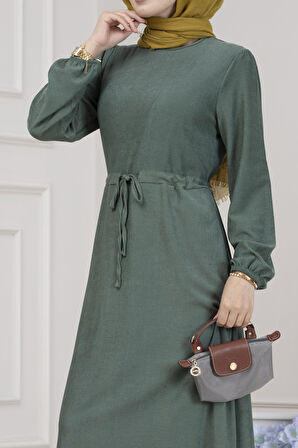 Beli Tünelli Fitilli Aslı Elbise-Yeşil