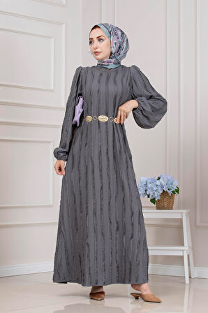 Fırfır Detaylı Rüya Elbise-GRİ