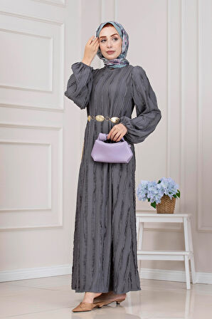 Fırfır Detaylı Rüya Elbise-GRİ