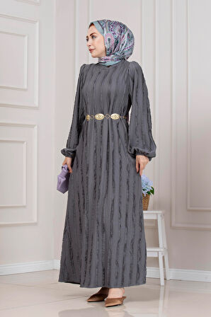 Fırfır Detaylı Rüya Elbise-GRİ