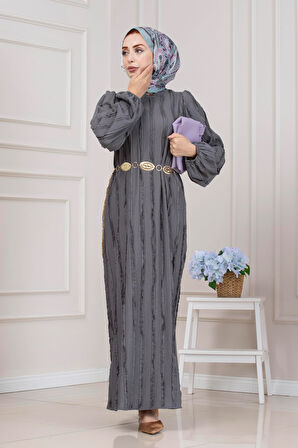 Fırfır Detaylı Rüya Elbise-GRİ