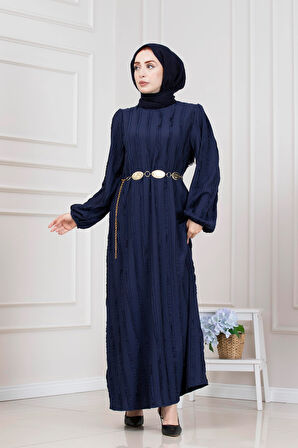 Fırfır Detaylı Rüya Elbise-LACİVERT