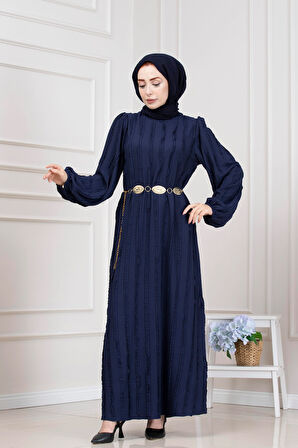 Fırfır Detaylı Rüya Elbise-LACİVERT