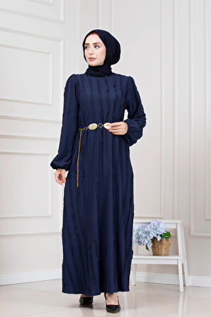 Fırfır Detaylı Rüya Elbise-LACİVERT