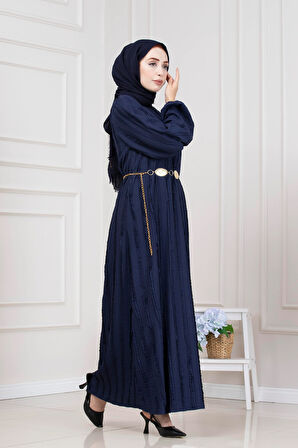 Fırfır Detaylı Rüya Elbise-LACİVERT