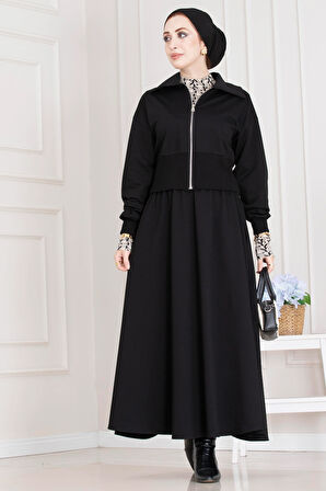 Fermuarlı Etekli Takım-Siyah