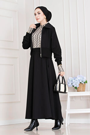 Fermuarlı Etekli Takım-Siyah