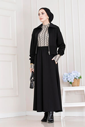 Fermuarlı Etekli Takım-Siyah