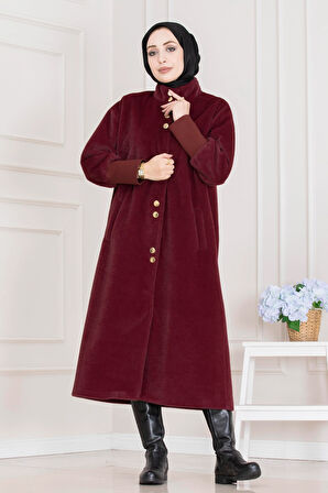 Çift Düğme Detaylı Kaban-Bordo