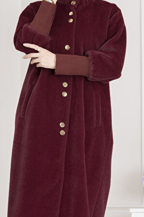 Çift Düğme Detaylı Kaban-Bordo