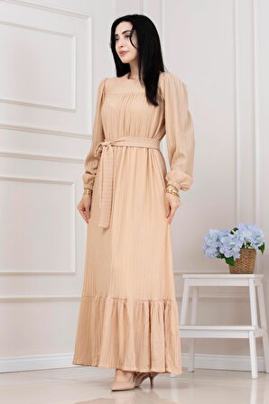 Robalı Sahra Tesettür Elbise-KREM