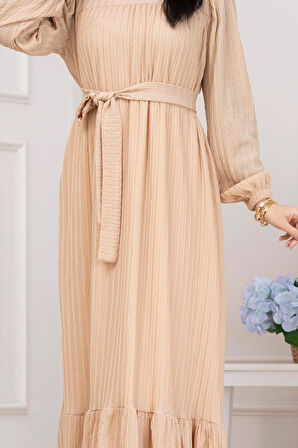 Robalı Sahra Tesettür Elbise-KREM