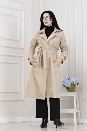 Kolu Kemer Detaylı Trençkot-BEJ