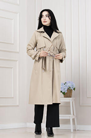 Kolu Kemer Detaylı Trençkot-BEJ
