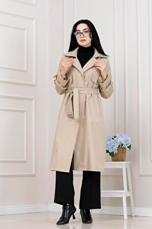 Kolu Kemer Detaylı Trençkot-BEJ