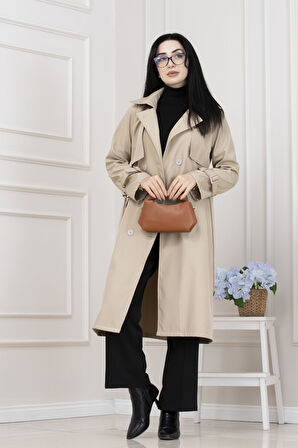Kolu Kemer Detaylı Trençkot-BEJ