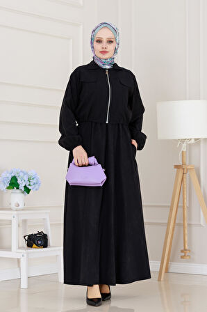 Cepken Detaylı Fermuarlı Elbise Takım-Siyah