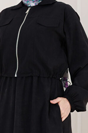 Cepken Detaylı Fermuarlı Elbise Takım-Siyah