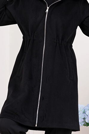 Beli İçten Tünelli Kapüşonlu Kap-SİYAH