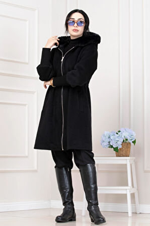 Beli İçten Tünelli Kapüşonlu Kap-SİYAH