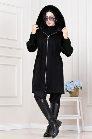 Beli İçten Tünelli Kapüşonlu Kap-SİYAH