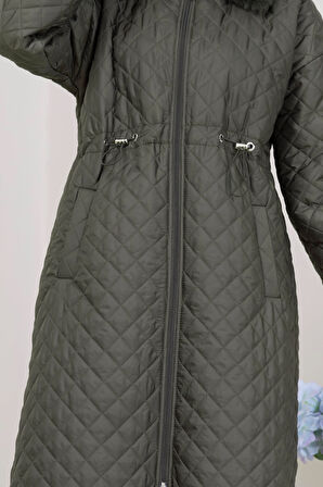 Yakası Kürklü Capitone Mont-HAKİ