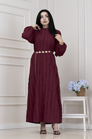 Fırfır Detaylı Rüya Elbise-BORDO