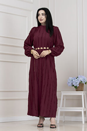 Fırfır Detaylı Rüya Elbise-BORDO
