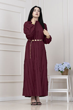 Fırfır Detaylı Rüya Elbise-BORDO