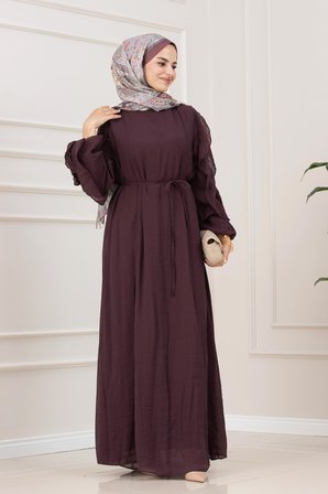 Kolları Fırfır Detaylı Simay Elbise-MÜRDÜM