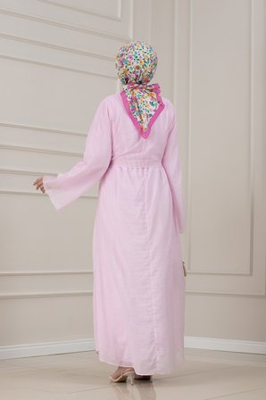 Bolerolu Toka Detaylı Defne Elbise-PEMBE