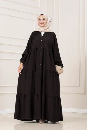 Lilyum Kumaş Robalı Katya Elbise-KAHVERENGİ