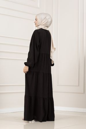 Lilyum Kumaş Robalı Katya Elbise-KAHVERENGİ