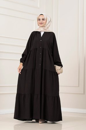 Lilyum Kumaş Robalı Katya Elbise-KAHVERENGİ