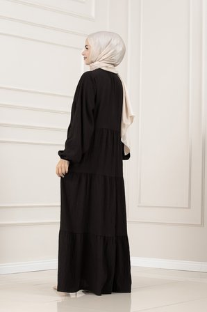 Lilyum Kumaş Robalı Katya Elbise-KAHVERENGİ