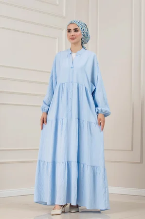 Lilyum Kumaş Robalı Katya Elbise-MAVİ