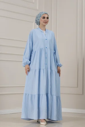Lilyum Kumaş Robalı Katya Elbise-MAVİ