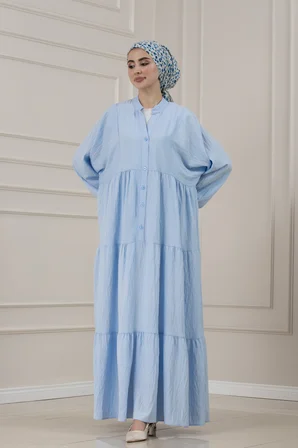 Lilyum Kumaş Robalı Katya Elbise-MAVİ