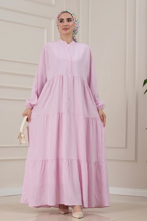 Lilyum Kumaş Robalı Katya Elbise-PEMBE