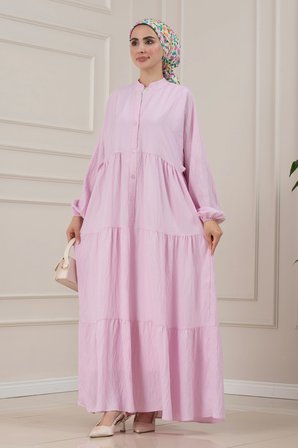 Lilyum Kumaş Robalı Katya Elbise-PEMBE